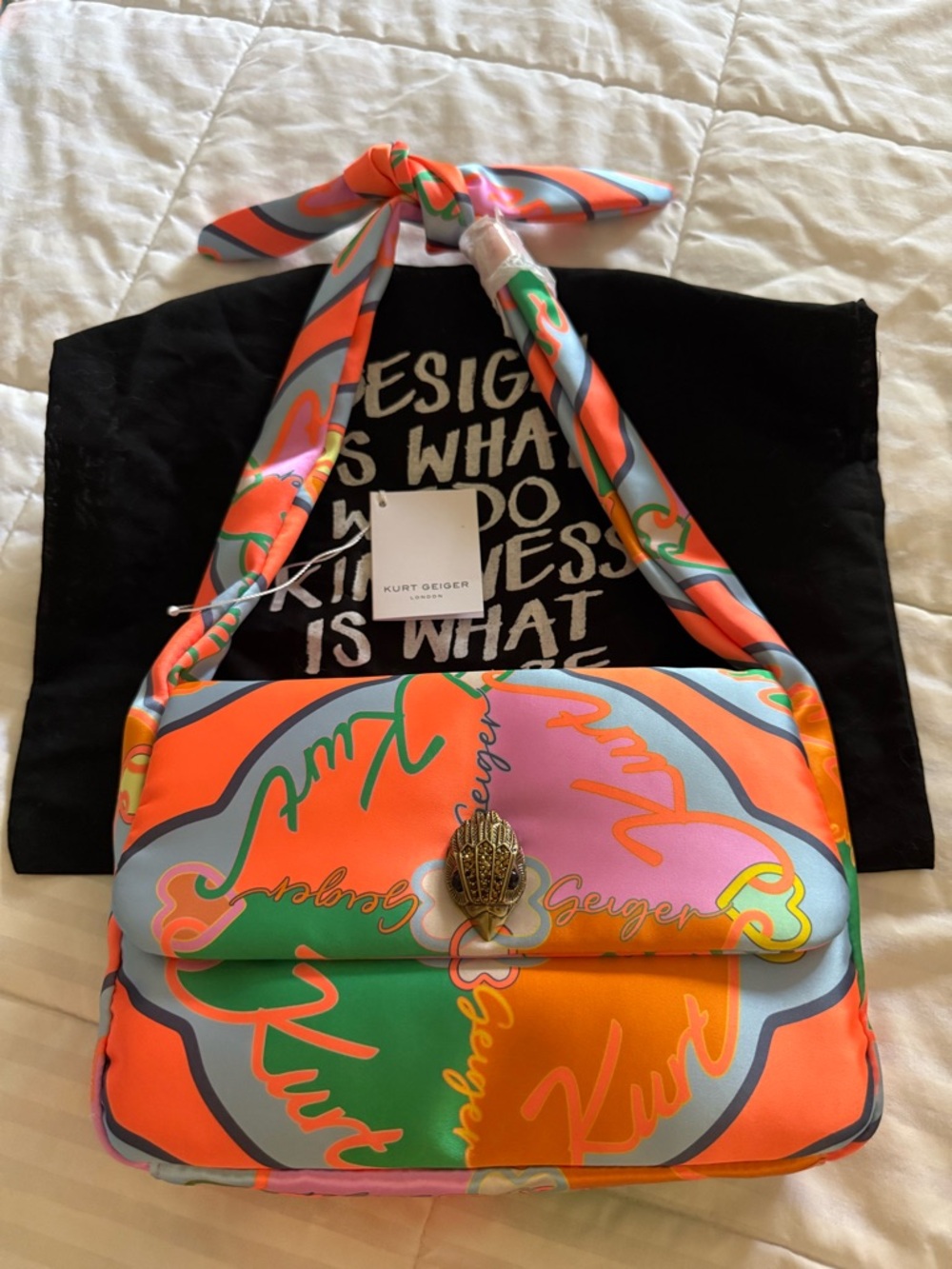 Kurt Geiger Kensington Multicolor Satin Shoulder Bag - Orange, Green & Pink